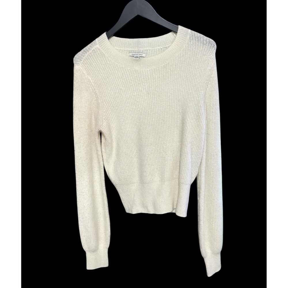 American Eagle Outfitters Women's Ribbed Knit Crew Neck Sweater Ivory Medium